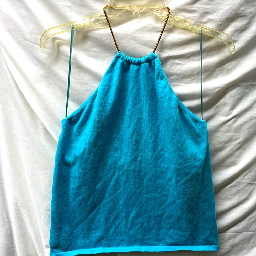 Chaps sleeveless gold chain back out halter top ladies sz xl 1/27/4